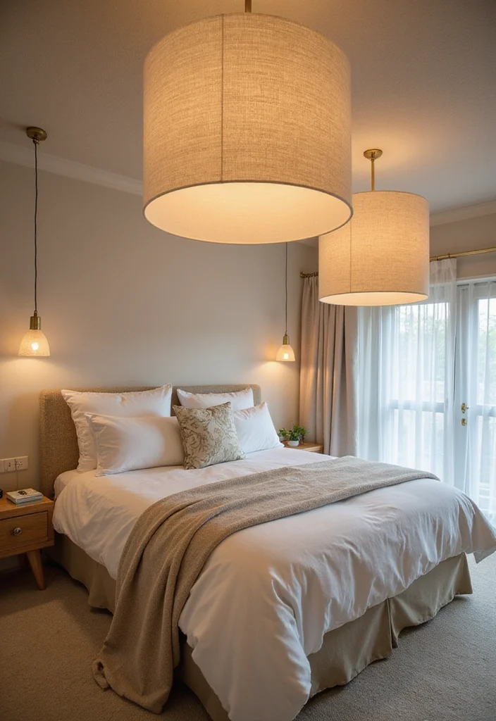 12 Bedroom Ceiling Lighting Ideas for Soft Bright Ambience 5. Fabric Covered Ceiling Lights