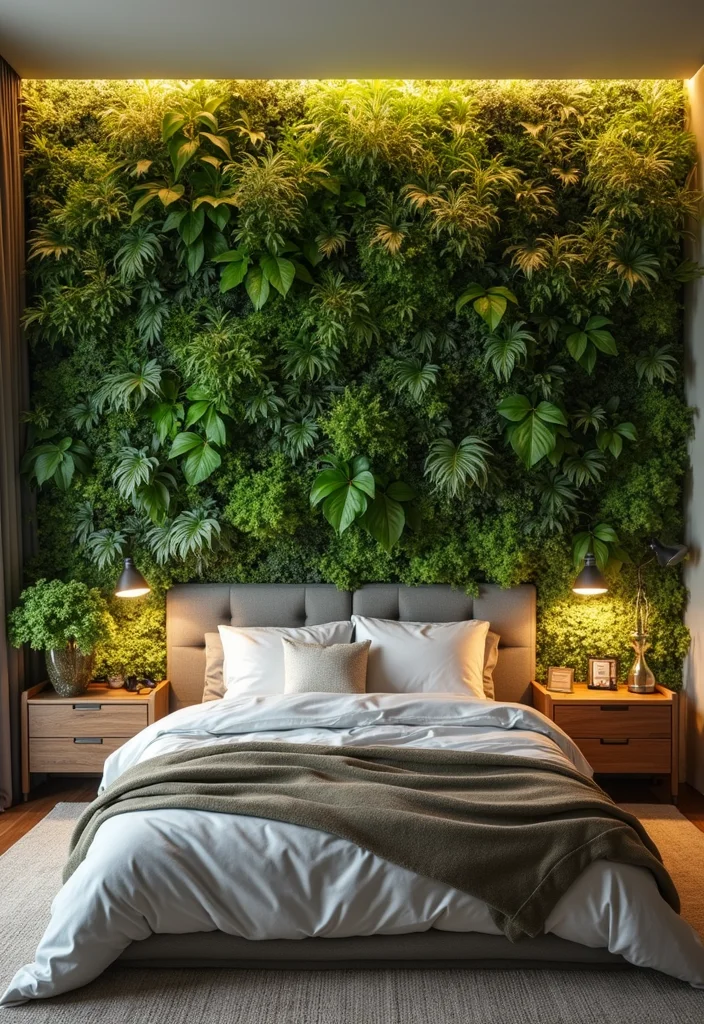 12 Bedroom Ceiling Lighting Ideas for Soft Bright Ambience 6. Green Living Walls with Integrated LED Lights