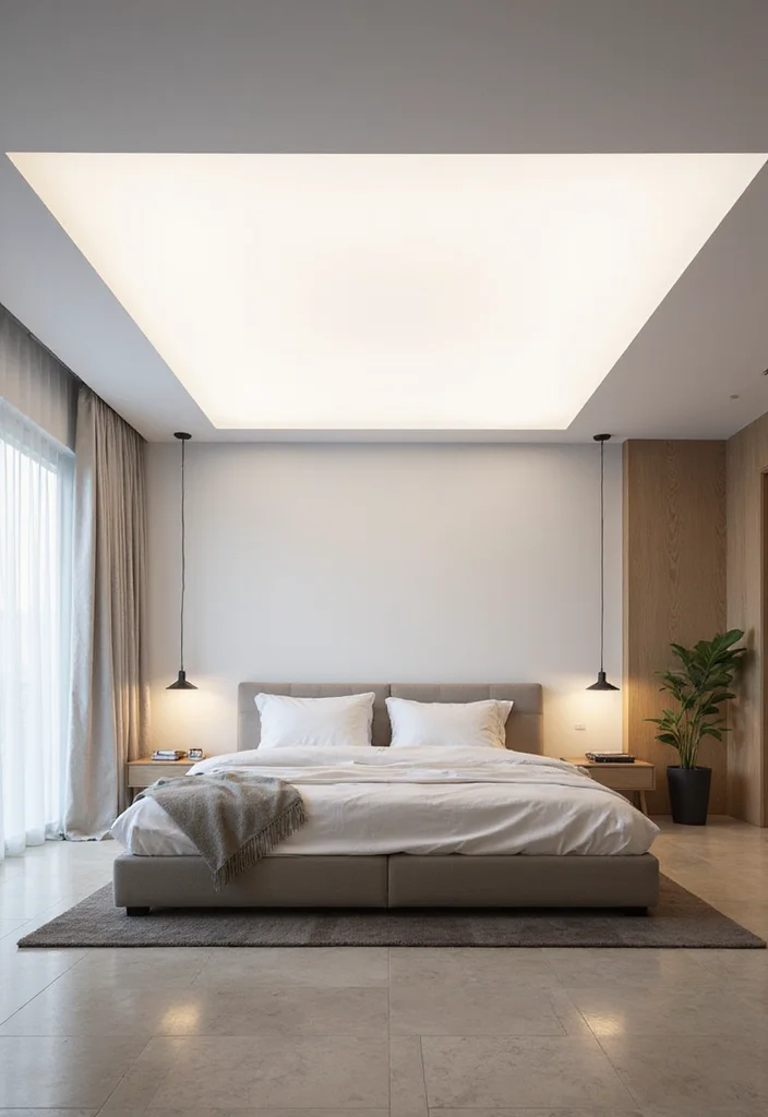 12 Bedroom Ceiling Lighting Ideas for Soft Bright Ambience 9. Minimalist Flat Panel Lights
