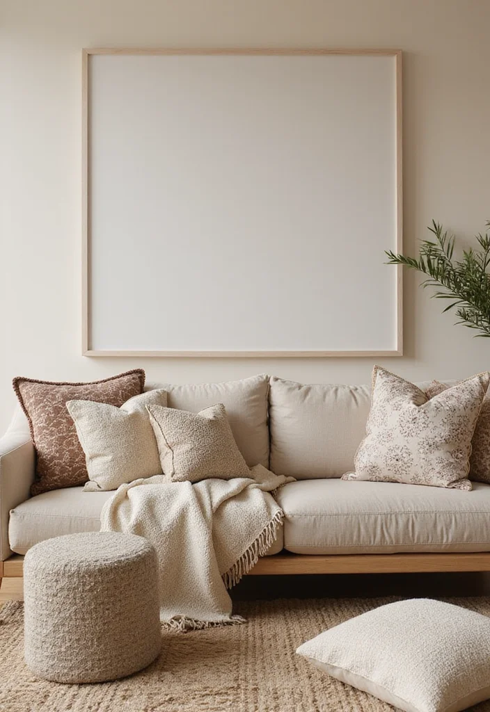 12 Beige Living Room Ideas for Soft Calm Neutral Comfort 11. Mix and Match Textiles