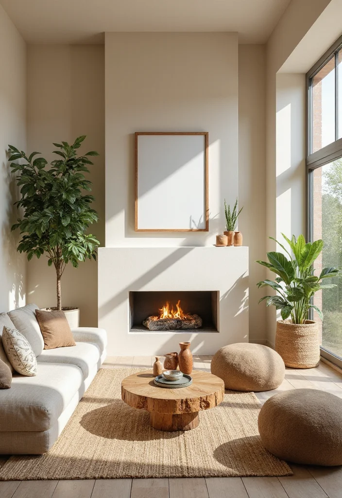 12 Beige Living Room Ideas for Soft Calm Neutral Comfort 7. Nature Inspired Decor