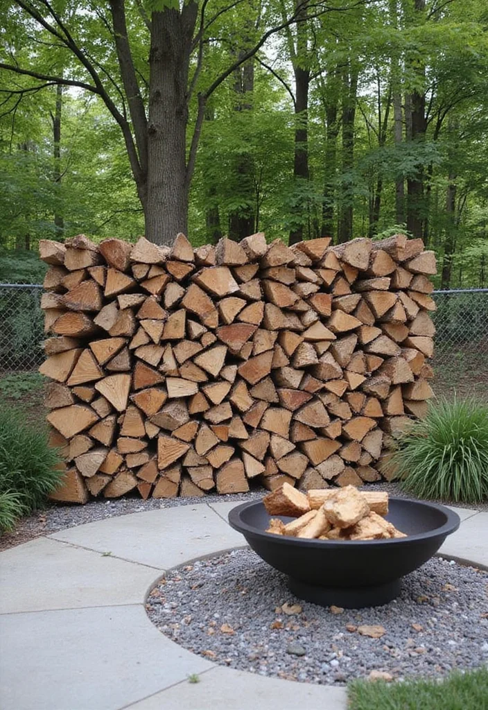 12 DIY Backyard Patio Ideas for Affordable Creative Upgrades 11. Eco Friendly Firewood Stack