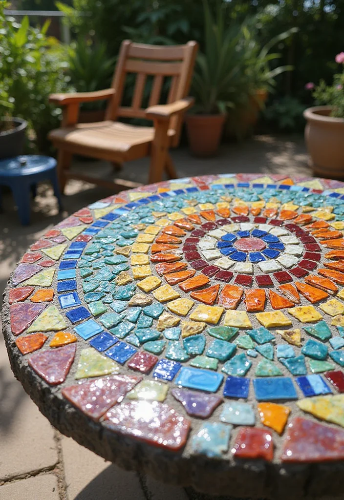 12 DIY Backyard Patio Ideas for Affordable Creative Upgrades 6. DIY Mosaic Tabletop