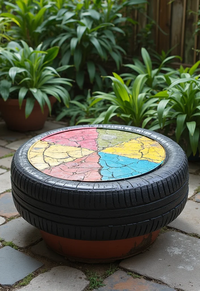 12 DIY Backyard Patio Ideas for Affordable Creative Upgrades 7. Recycled Tire Table