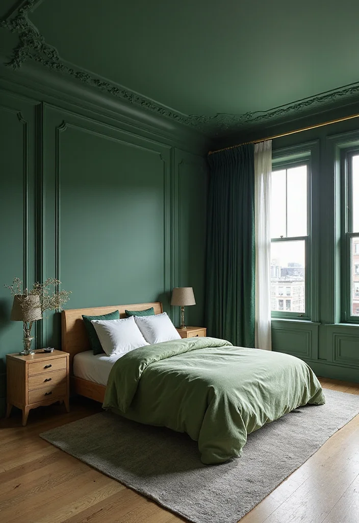 12 Dark Green Bedroom Ideas for Rich Calm Natural Depth 1. Emerald Elegance