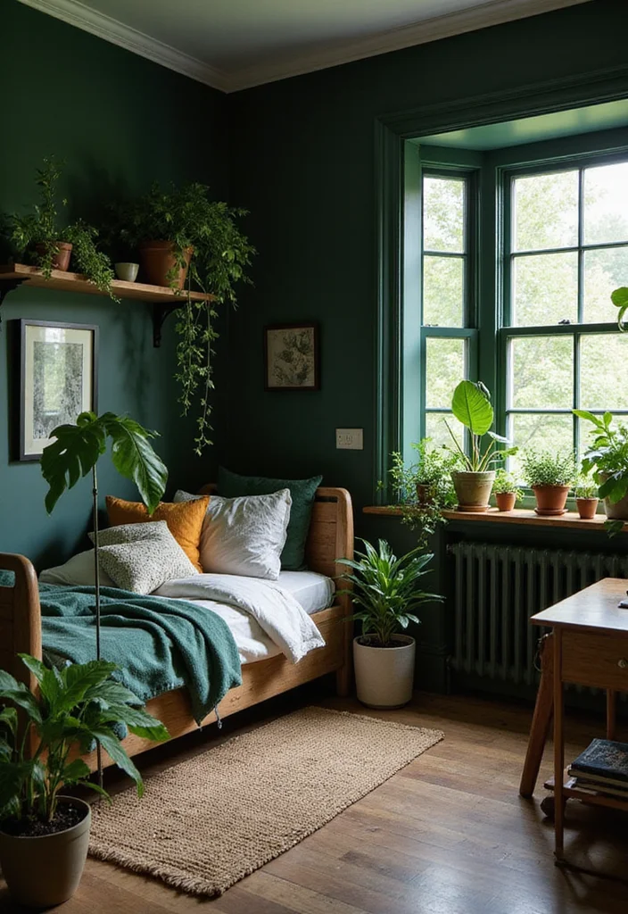 12 Dark Green Bedroom Ideas for Rich Calm Natural Depth 2. Forest Retreat
