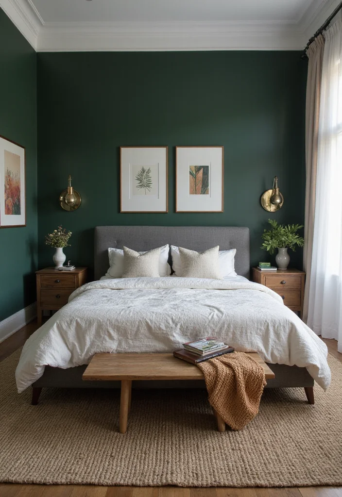 12 Dark Green Bedroom Ideas for Rich Calm Natural Depth 7. Dark Green Accent Walls