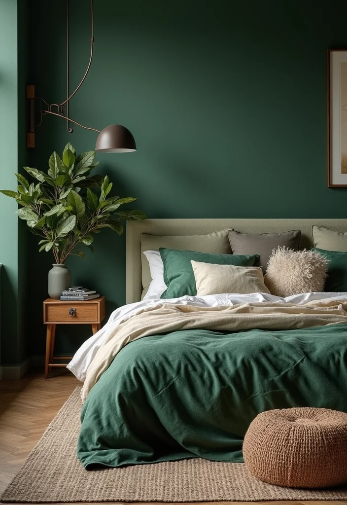 12 Dark Green Bedroom Ideas for Rich Calm Natural Depth 9. Earthy Accents