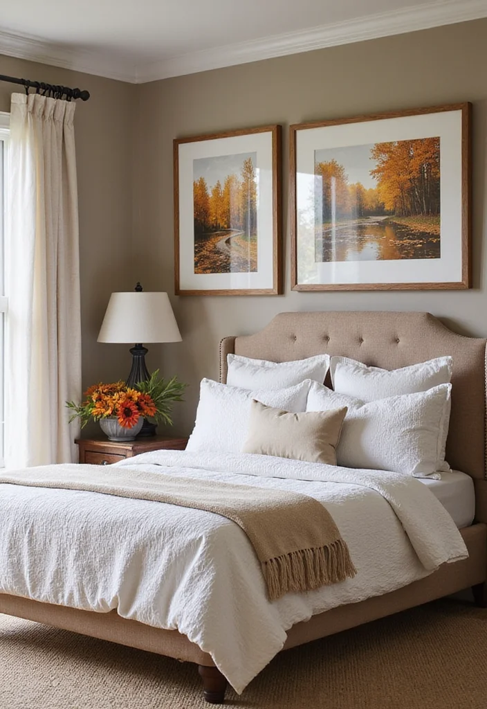 12 Fall Bedroom Ideas for Warm Cozy Seasonal Comfort 9. Fall Inspired Artwork