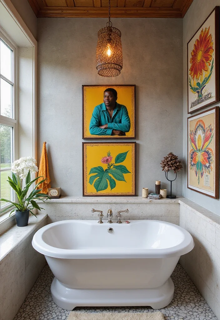 12 Men Bathroom Ideas for Simple Functional Modern Style 11. Artistic Touches