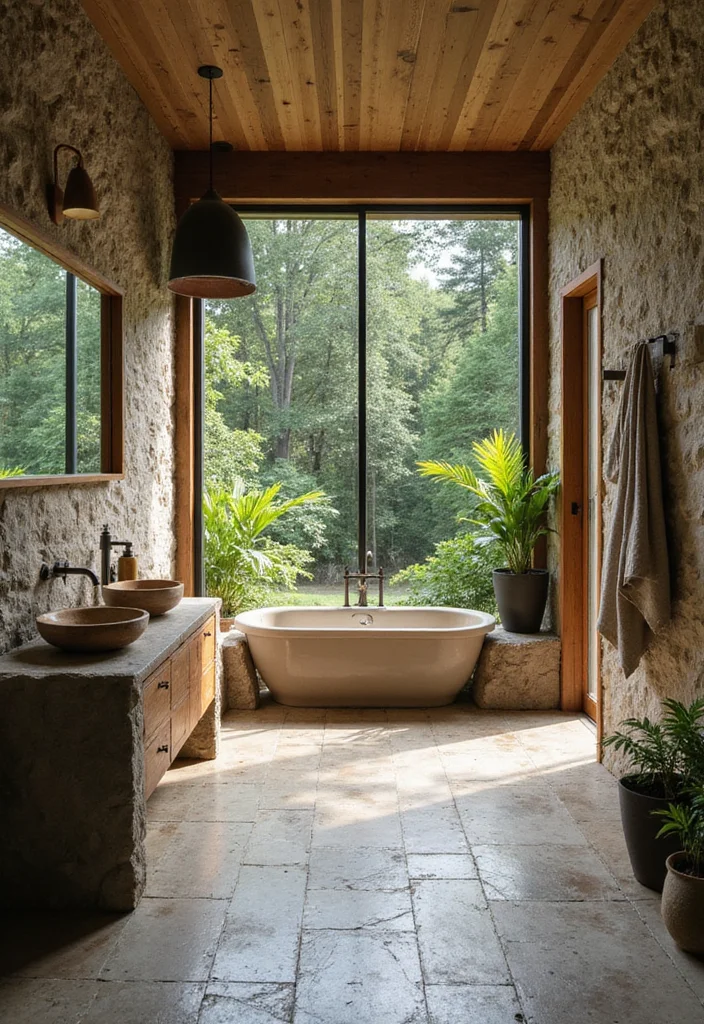 12 Men Bathroom Ideas for Simple Functional Modern Style 7. Nature Inspired Elements