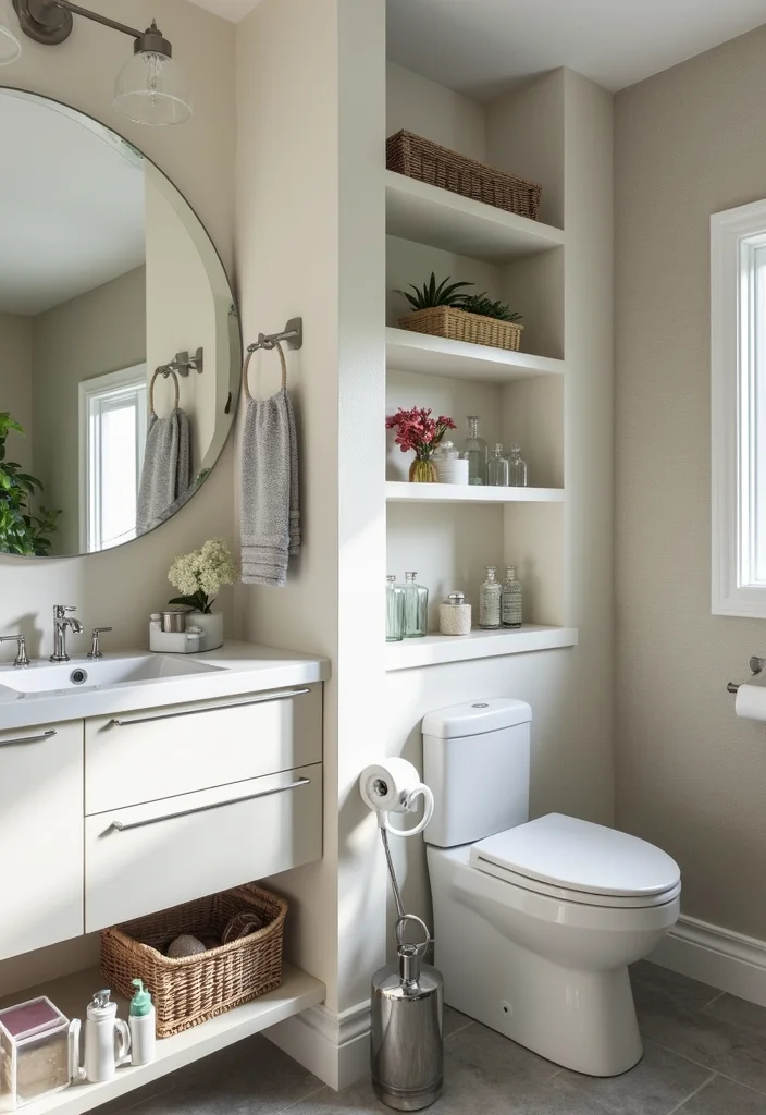 12 Men Bathroom Ideas for Simple Functional Modern Style 9. Smart Storage Solutions