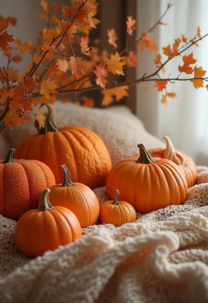 12 Orange Bedroom Ideas for Bright Energetic Warmth 11. Seasonal Orange Decor