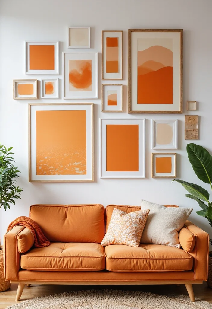 12 Orange Bedroom Ideas for Bright Energetic Warmth 4. Artistic Orange Wall Art