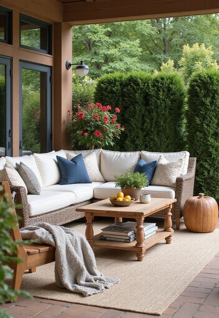 12 Outdoor Living Room Ideas for Comfortable Relaxed Open Air Spaces 12. Seasonal Decor Swaps