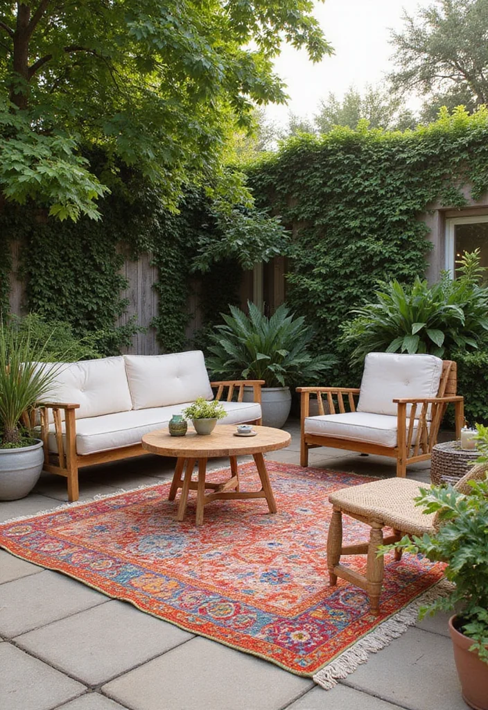 12 Outdoor Living Room Ideas for Comfortable Relaxed Open Air Spaces 6. Sustainable Outdoor Rugs