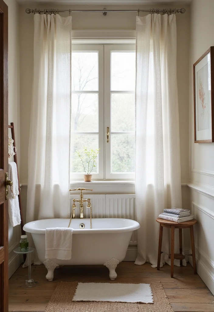 12 Small Bathroom Curtain Ideas for Light Privacy and Style 12 12 Small Bathroom Curtain Ideas for Light Privacy and Style 2. Linen Curtains for Soft Texture