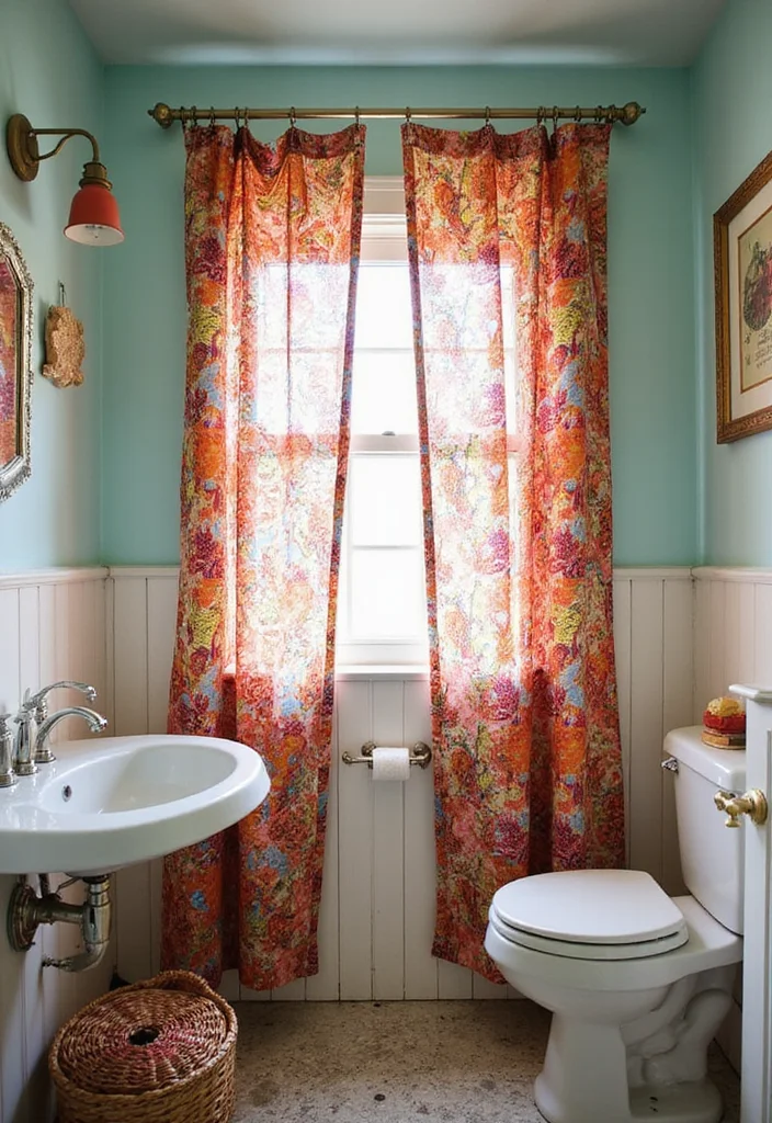 12 Small Bathroom Curtain Ideas for Light Privacy and Style 23 12 Small Bathroom Curtain Ideas for Light Privacy and Style 3. Recycled Fabrics for a Unique Touch