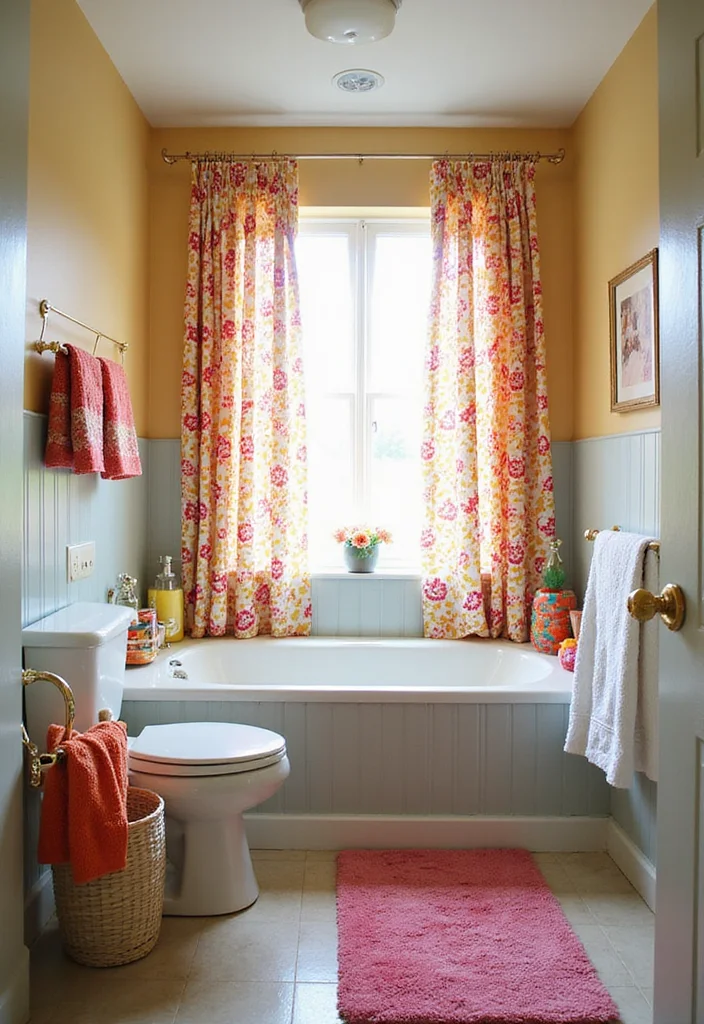 12 Small Bathroom Curtain Ideas for Light Privacy and Style 56 12 Small Bathroom Curtain Ideas for Light Privacy and Style 6. Colorful Prints for a Fun Vibe