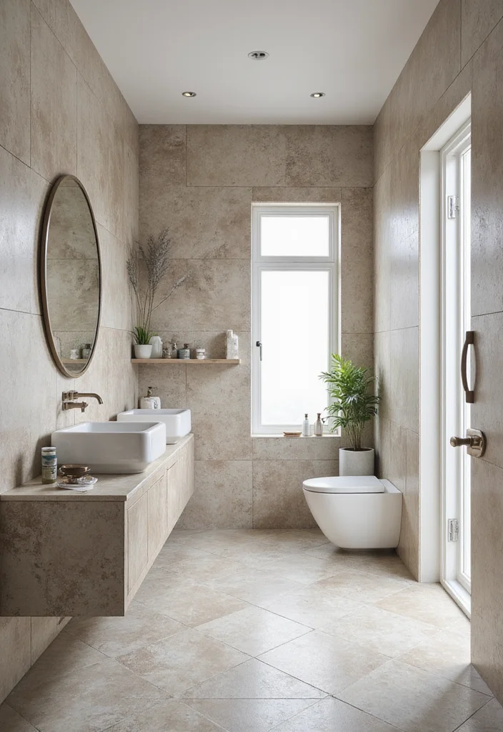 12 Small Bathroom Tile Ideas for Bright Space Expanding Style 23 12 Small Bathroom Tile Ideas for Bright Space Expanding Style 3. Geometric Patterns with Large Format Tiles