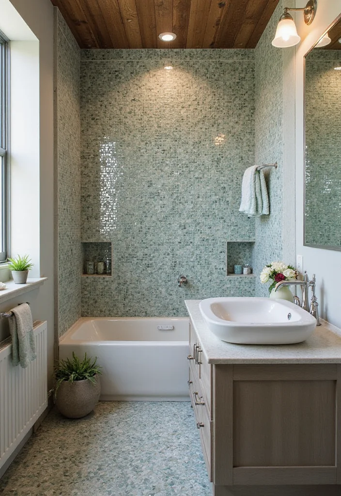 12 Small Bathroom Tile Ideas for Bright Space Expanding Style 78 12 Small Bathroom Tile Ideas for Bright Space Expanding Style 8. Recycled Glass Tiles