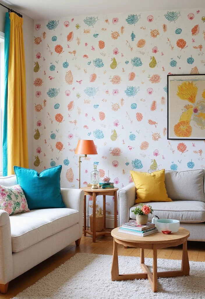 12 Wallpaper Living Room Ideas for Texture, Pattern, and Personality - 10. Whimsical Patterns for a Playful Touch