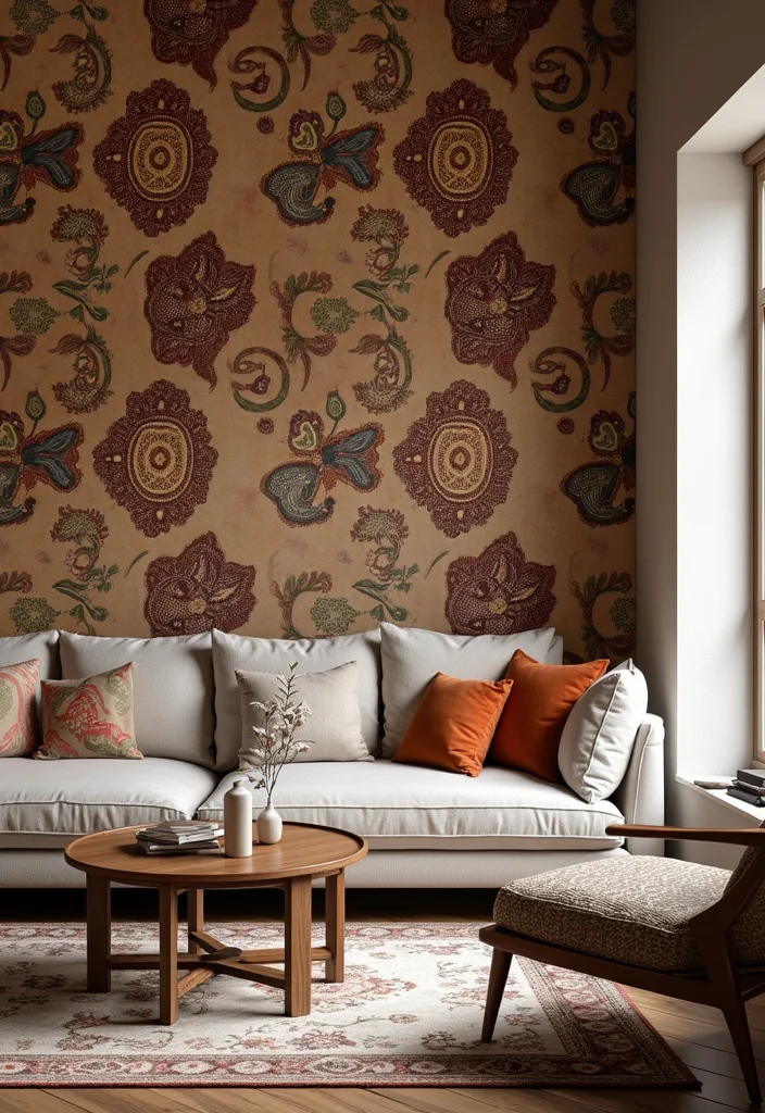 12 Wallpaper Living Room Ideas for Texture, Pattern, and Personality - 12. Global Patterns for Cultural Flair
