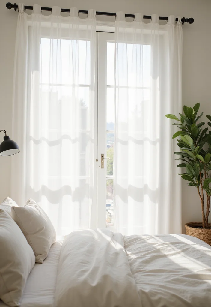 12 White Bedroom Curtain Ideas for Bright Clean Soft Elegance - 11. Sheer Elegance