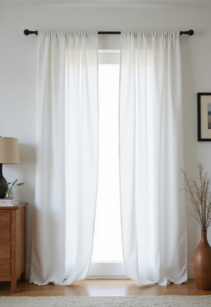 12 White Bedroom Curtain Ideas for Bright Clean Soft Elegance - 4. Minimalist Rod Pocket