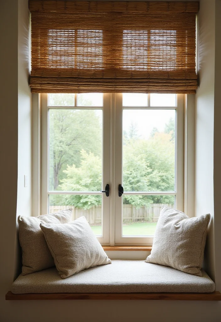 12 Window Seat Curtain Ideas for Cozy Private Relaxed Corners 11. Eco Friendly Bamboo Shades