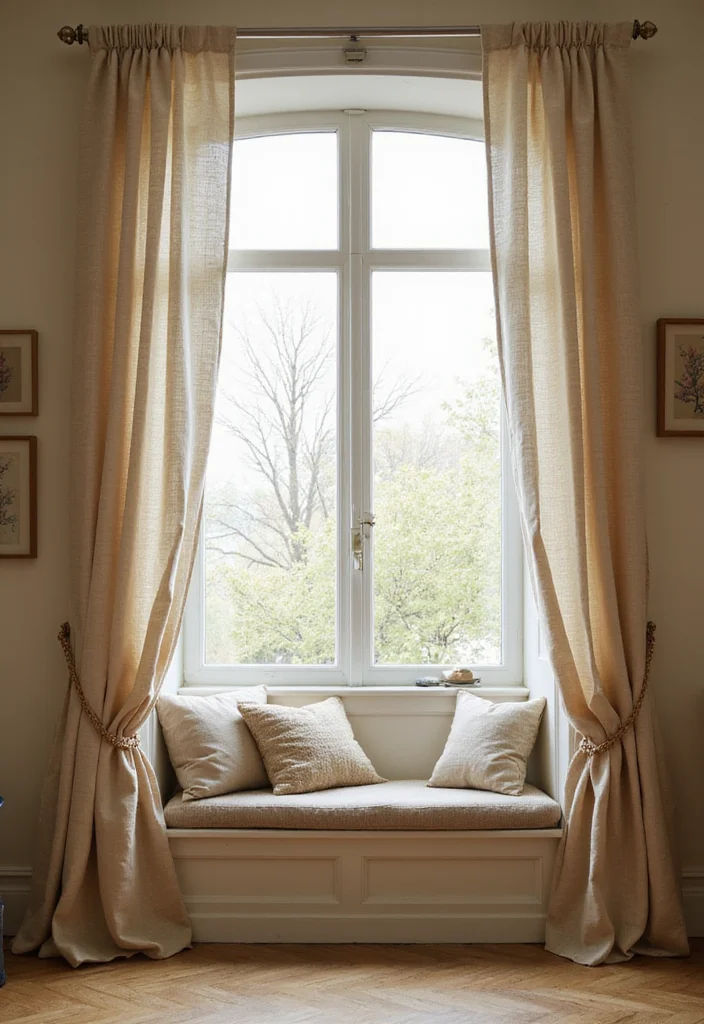 12 Window Seat Curtain Ideas for Cozy Private Relaxed Corners 5. Natural Cotton Curtains
