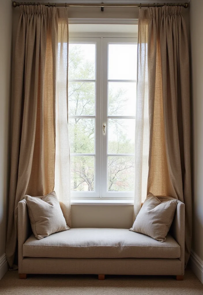 12 Window Seat Curtain Ideas for Cozy Private Relaxed Corners 6. Layered Textures