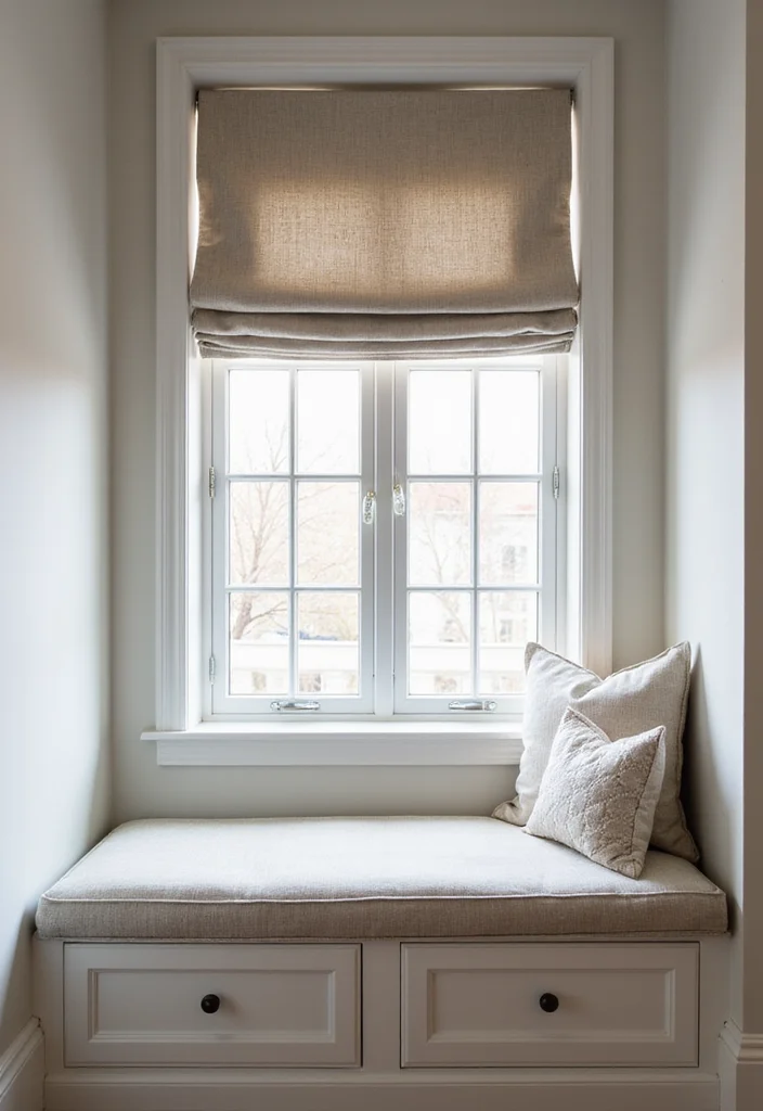 12 Window Seat Curtain Ideas for Cozy Private Relaxed Corners 9. Chic Roman Shades