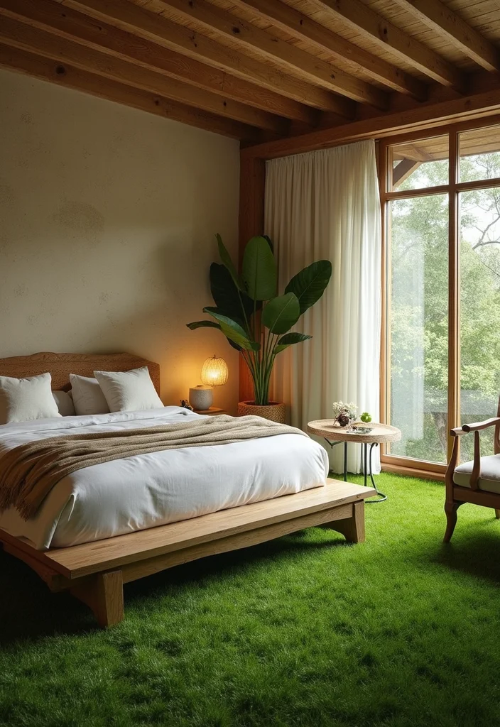 14 Bedroom Flooring Ideas for Stylish Durable Comfortable Living 122 14 Bedroom Flooring Ideas for Stylish Durable Comfortable Living 12. Biophilic Design with Grass Flooring