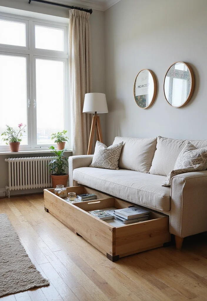 14 Living Room Storage Ideas for Organized Practical Everyday Use 12. Under Sofa Storage