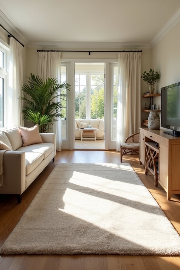 bare floor space around rug edges